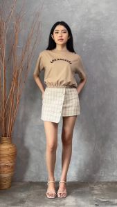 QUEENTIN Kaos Wanita Crop Karet 0765 Combed Spandex Polos Lengan Pendek