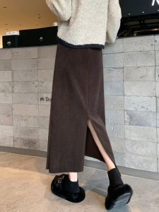 Corduroy Skirt Fall and Winter Women 2024 New Arrival A- line Elastic High Waist Slimming Mid Length Long Length Bodycon Dress Small