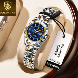 POEDAGAR watch for women korean style waterproof hot sale original fashion tungsten steel strap diamond dial dual calendar luminous business watch multicolor