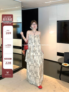 Summer Printed Strapless Satin Long Dress Womens Loose Fit Holiday Gown Korean Style A-Line Skirt No Sleeve Comfortable Dress