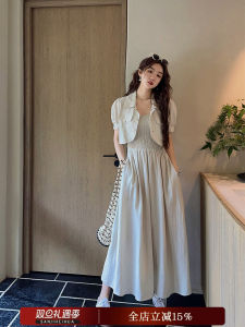 Elegant Three Ji Black Flower French Style Set Womens Long Dress Sensation Knee-Length Luxury Midsummer Commute Simple Cotton