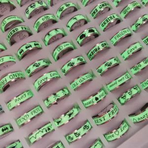10pcs/lot Night Glow Stainless Steel Ring Men Punk Hip-Hop Mix Styles Rings Party Daily Wear Trend Finger Accessories Jewelry