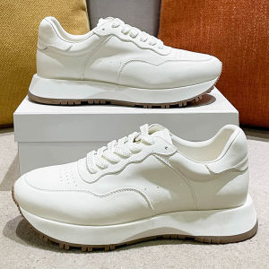 Mens Casual Sport Shoes Soft Cowhide Thick Bottom Heightening White Agan Genuine Leather Little White Shoes Spring Autumn