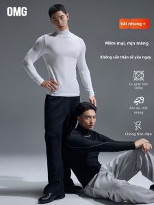 omg | Áo Thun Dài Tay Chống Tĩnh Điện Lông Cừu 2 Lớp Cổ Tròn Nửa Cao Ấm Áp Thể Thao