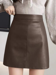 Váy Ngắn PU Cao Cấp Cạp Cao Cho Nữ Mùa Xuân Thu Phong Cách Mới Váy Ngắn Chữ a Không Đều Hở Lưng Váy Ngắn Chữ a