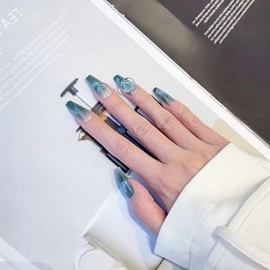 Bộ 24 móng tay giả dài - CZ 086 - đính charm sang trọng dễ thương cho nữ màu xanh ngọc - Kèm keo dán móng CÓ ẢNH SP THẬT - 🌷 MUA 2 TẶNG 1 DŨA MÓNG🌷