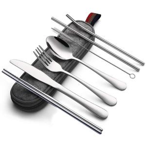 8Pcs/set Tableware Reusable Travel Cutlery Set Camp Utensils Set with stainless steel Spoon Fork Chopsticks Straw Portable case