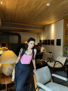 Bust-pad Built-in Form-fitting Color-block Leopard Pattern Square-neck Camisole