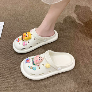 Cute Cartoon Hole Hole Sandals Womens Summer Outdoor Wear Thick Bottom Anti-Slip Deodorant Head Cover Slippers Casual Low Top