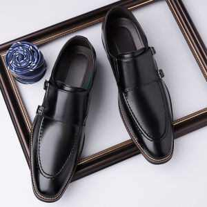 NUDANLAI | Elegant Pointed Leather Business Shoes with Monk Strap