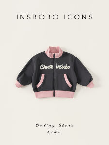 Stylish Cotton Polyester Zipper Jacket for Girls Baby Clothes Spring Autumn INSbobo Kids Outwear Casual Knitted Long Sleeve