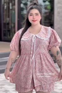 C18 ชุดเซตกางเกงดอกเดซี่-ขาสั้น ผ้าไหมอิตตาลี่สาวอวบ