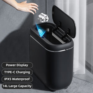 14L Bathroom Automatic Sensor Trash Can: Smart & Waterproof Charging Wastebasket