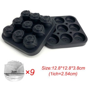 3D Rose Ice Molds 1.3 Inch Small Ice Cube Trays Make 9 Giant Cute Flower Shape Ice Silicone Rubber Fun Big Ice Ball Maker