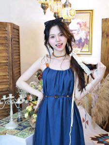 Váy Dài Không Tay Màu Xanh Ngọt Ngào Phong Cách Bohemian Cho Chuyến Đi Váy Dài Đến Đầu Gối Thanh Lịch Cho Nữ Mùa Hè 2025