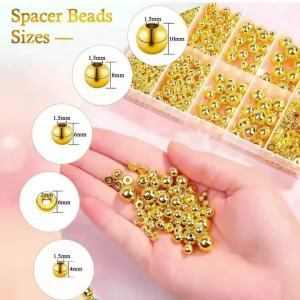 1000pcs Golden Spacer Beads Kit CCB Ball Round Smooth Loose Beads Kit For Bracelets Making Craft DIY Jewelry Making Supplies