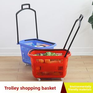 Thickened Handheld Plastic Shopping Basket with Wheel and Handle