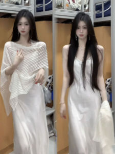 Elegant Knitted Wrap Dress Two-Piece Set Unique Beautiful Long Skirt Gentle Style Cotton Material City Commuting Travel Daily