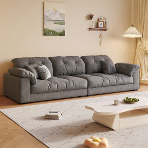 French Cream Style Puff Cotton Candy Fabric Sofa Living Room Modern Minimalist High Grade Velvet Small Apartment Straight Row Latex