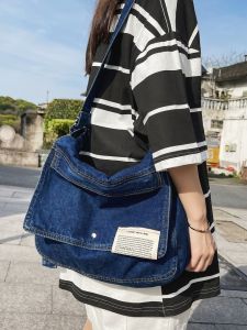Retro Denim Shoulder Bag for Women College Students Backpack Womens Cross-Body Bag Men Messenger Bag Ins Japanese Style Working Style Bag