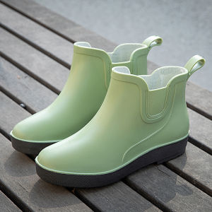 British Chelsea Boots Womens Soft-Soled Rain Boots Fleece-Lined Non-Slip Waterproof Breathable Rain Boots Fashion Short Lightweight Rubber Shoes