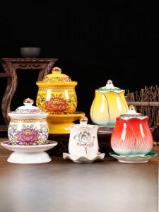 Buddha Hall Lotus Water Cup Crystal Offering Cup Guanyin Pure Water Cup Ceramic Buddha Offering Cup Large Compassion Ceramics