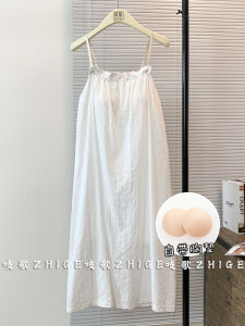Pure Cotton Womens Nightgown Summer Adjustable Strap One-Piece Wearing Outdoors with Chest Pad Large Size Halter Sleepwear
