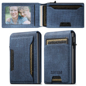 Push-out Card High quality PU leather Card Holder Wallet Holder Large Capacity Can Hold 1-12 Cards 1 Photo Black/Brown/Blue