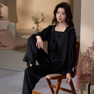LEZIMENG | Black Snow Silk French Sleeve Pajama Set