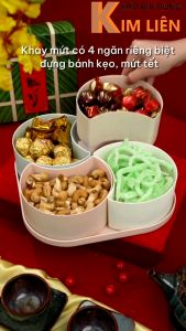 Khay mứt vuông 4 ngăn nhựa VIỆT NHẬT - Có nắp đựng bánh kẹo Tết trang trí decor - 5636
