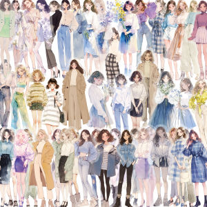 50PCS Cartoon High Street Girl Wearing PET Material Transparent Stickers Water Cup Phone Case Guitar Fashion Decorative Stickers