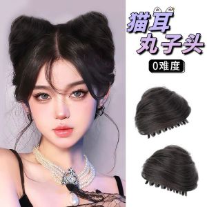 Cat Ears Headdress Wig Hair Bag Bun Grip Female Fall and Winter Updo Hairpin Christmas Hair Accessories Hairpin Headband