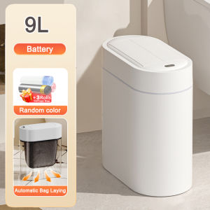 9L Sensor Trash Can with Lid Two-way Automatic Bagging Adsorption Trash Bin Home Kitchen Toilet Narrow Slit Wall Mount Waste Bin