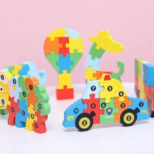 Wooden Number Jigsaw Puzzles Animal Vehicle 3D Colorful Puzzles for Baby Kids Toddler Montessori Learning Educational Toy Mainan Kanak Kanak 木制数字拼图