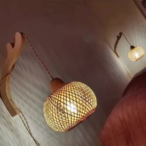Creative Bamboo Lantern Wall Lamp Natural Rattan Wicker Chandeliers Hand-Woven Bamboo Restaurant Hotel Room Wall Light Fixtures