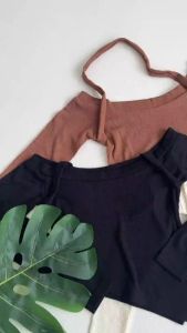 Lotus Clothing Jessie Top Baju Wanita Knit Korean Long Sleeve Off Shoulder Top Rib Knit