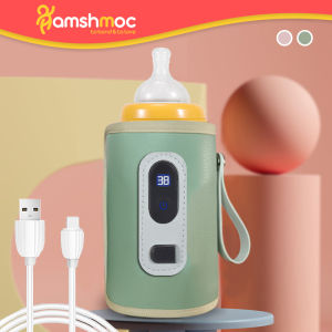 Hamshmoc Leather Baby Milk Bottle Warmer Cover Portable Infants Insulated Nursing Bag Intelligent Temperature Display Five Adjustable Positions For Outdoor Travel