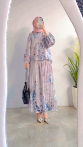 Set Rok Sejoli 2in1 Busui Motif Bunga Model Kerah