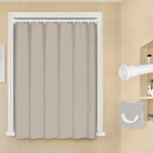 Modern Bathroom Waterproof Curtains Pure Color Blocking Windows Privacy Protection No Punching Required Small Window Size