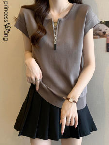 WANGGONGZHU | American Style Ice Silk Short Sleeve T-Shirt Women Summer New Large Size Overhead Fashion Top Design Sense Princess Style