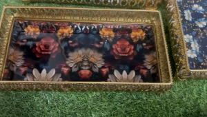 Pichwai Printed Metal Serving Tray – Lightweight Decorative Tray for Dining Kitchen & Home Décor Multipurpose Serving Platter (Size - 30x15x7 cm)