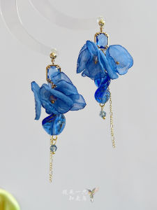 ต่างหูคริสตัลดอกไม้ยาวสไตล์จีนใหม่แบบเรโทรและหรูหรา เครื่องประดับแฟชั่นสำหรับผู้หญิง ต่างหูแบบสวม ต่างหูแบบติด