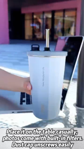 Tyeso 470ml/600ml Stainless Steel Tumbler with Straw Vacuum Insulated Tumbler for Hot and Cold
