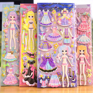 3D Cartoon Princess Dress-Up Stickers for Girls High-Quality Sponge Doll Bubble Stickers Easy to Peel And Apply