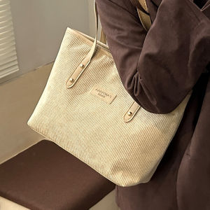 2025 Winter New Corduroy Tote Bag Large Capacity Commuter Bag Single Shoulder Handbag Simple Versatile Casual Style Pure Color
