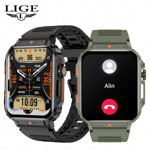 LIGE1.95inch Outdoor Military Smart Watch Men Bluetooth Call Smartwatch For XIAOMI Android IOS Waterproof Sports Ftiness Watch