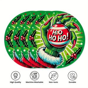 VIKAMA 4PC Christmas Monster Hand Theme Meal Mat Christmas Ball Anti Heat Mat Dining Table Christmas Decoration