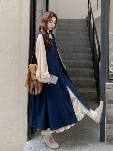 Retro Salt And Sweet Denim Skirt Set Womens Loose Fit Two-Piece Suit Autumn New Style Commute Korean Version A-Line Dress