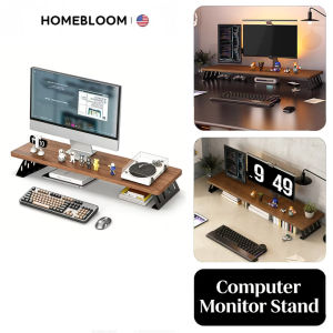 HOMEBLOOM-Extended Width Monitor Stand Wooden Universal Monitor Riser and Laptop Stand