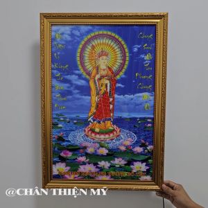 Tranh Địa Tạng Vương Bồ Tát Có Đèn Trang Trí Bàn Thờ Treo Tường Phòng Thờ DĐTVĐ-57
